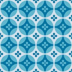 Japanese Flower Circle Vector Seamless Pattern