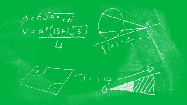 Animation of mathematical formulae appearing on black and white background