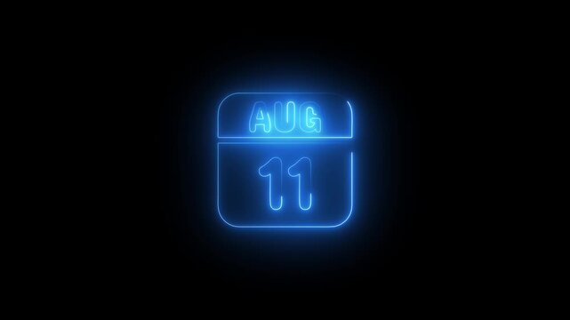 Neon Calendar August 11 Glowing Blue Date glowing date