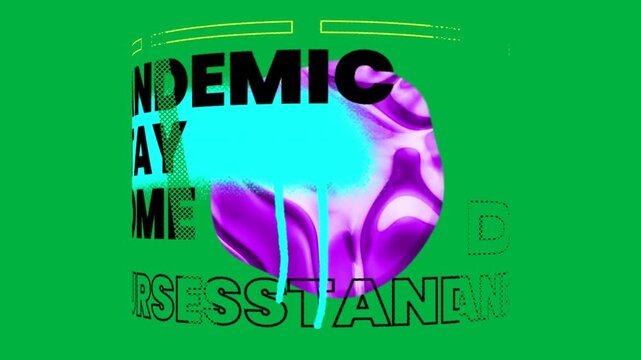 Animation of purple shape with social distancing message turning on a rotating cylinder.