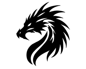 dragon head tattoo, black and white style image, 