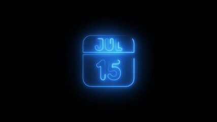 Glowing Blue Calendar July 15 Neon Date Display calendar glowing calendar