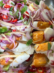 thai street food. street food with vegetables and egg.