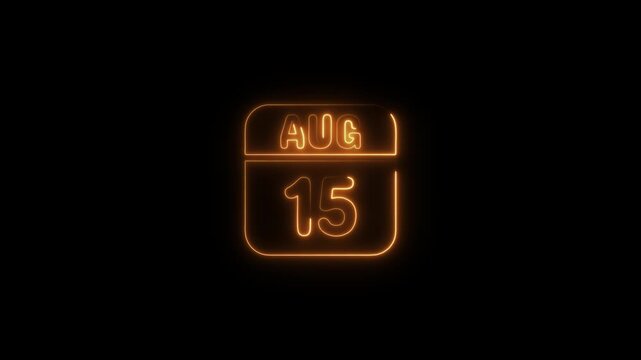 Glowing Neon Calendar August 15 Date Night Black Background