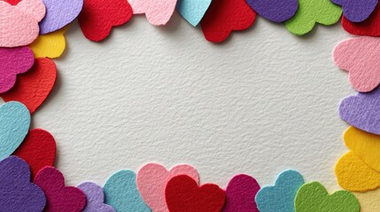 Colorful paper heart border framing a white card for Valentine's Day