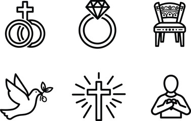 Fototapeta premium line art icons of wedding marriage and religious symbols