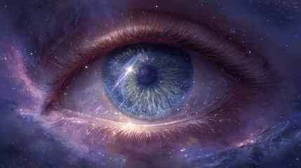 Cosmic eye: luminous iris reflecting distant galaxies amid a starry nebula