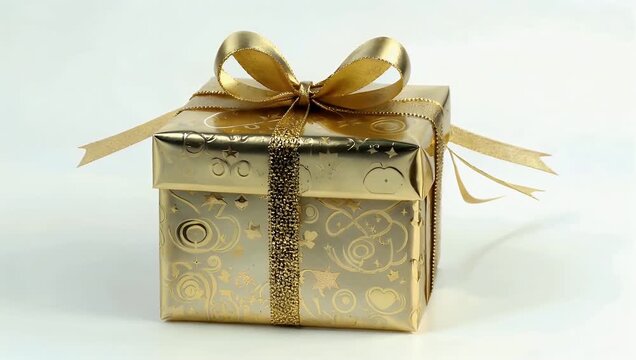 High resolution 4K stock footage of golden glittering gift box icon with alpha channel transparency suitable motion graphics festive designs digital presentation 