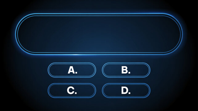Neon blue quiz or test template with multiple choice options