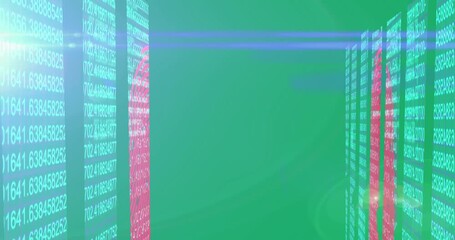 Animation of digital information flowing through network of computer servers in server room - Powered by Adobe