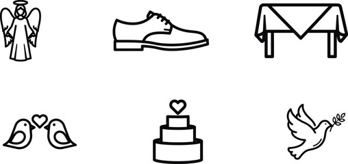Fototapeta premium wedding and love themed line icons set including angel bird cake shoe table