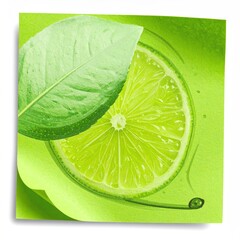 A stylized lime slice with leaf detail over a textured, green background