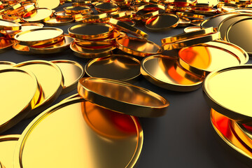 Gleaming pile of golden coins in abundance for wealth and prosperity concepts. 3d render © VERSUSstudio