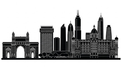 Obraz premium Chicago city skyline silhouette with famous landmarks and buildings