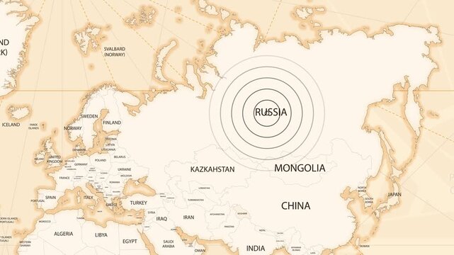 A vintage style map Animation showcasing Europe, Asia, and parts of Africa 