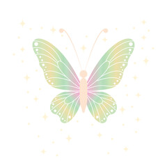 Fantasy pastel butterfly with elegant decorative wings Cute fairy butterfly illustration for children designs
