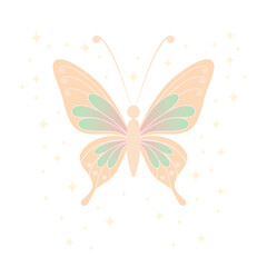 Single pastel butterfly illustration in soft fairy style Cute pastel butterfly with delicate wings illustration
