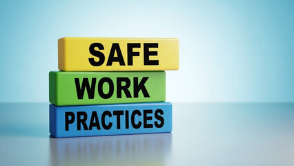 Colorful blocks promoting safe work practices in office setting