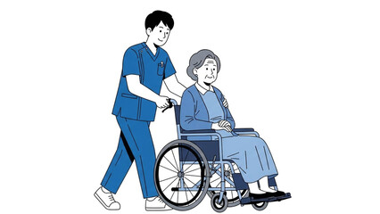 Nurse assisting elderly woman in wheelchair with care and compassion
