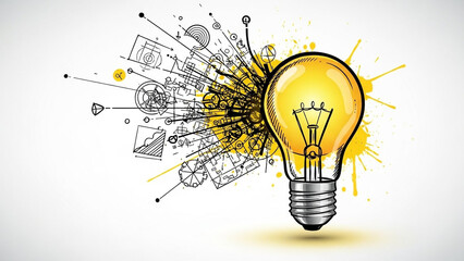 Innovative light bulb with creative ideas explosion