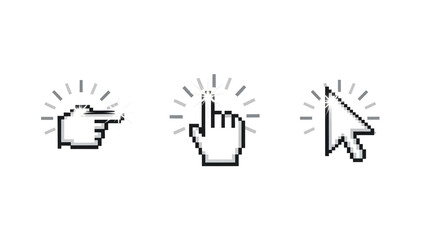 Pixelated hand cursor icons for web and digital design