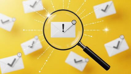 Magnifying glass zooms in on important email notification