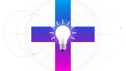 Innovative idea with lightbulb on colorful cross background