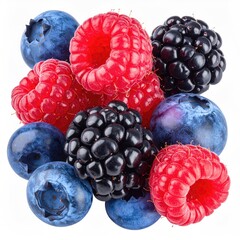 Fresh close-up of mixed berries blueberries, raspberries, and blackberries