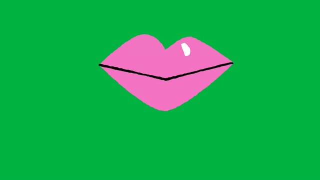 Animation of pink lips icon blowing kisses on white background