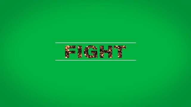 Digital animation of fire burning fight text in between two parallel lines against black background