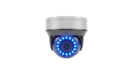 Security Camera with Blue LED Lights on White Background
