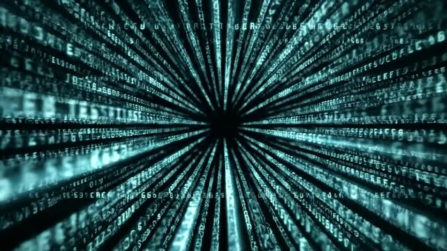Abstract digital background with binary code streams, representing data flow and information technology.