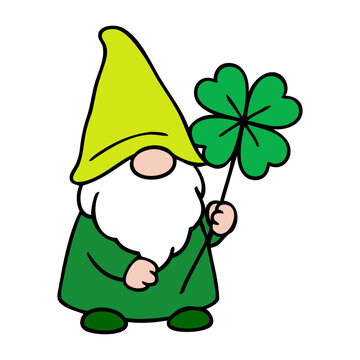 D&iacute;a de San Patricio. Dibujo sencillo con lineas de leprechaun o gnomo sujetando un tr&eacute;bol de 4 hojas	