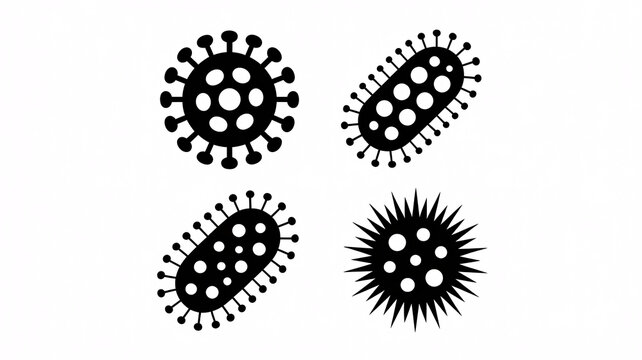Black virus and bacteria illustrations on white background