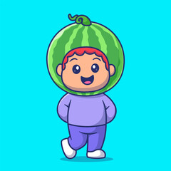 Cute Kid Wearing Watermelon Costume Cartoon