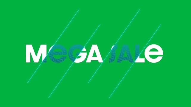 Animation of mega sale text in blue letters on white background
