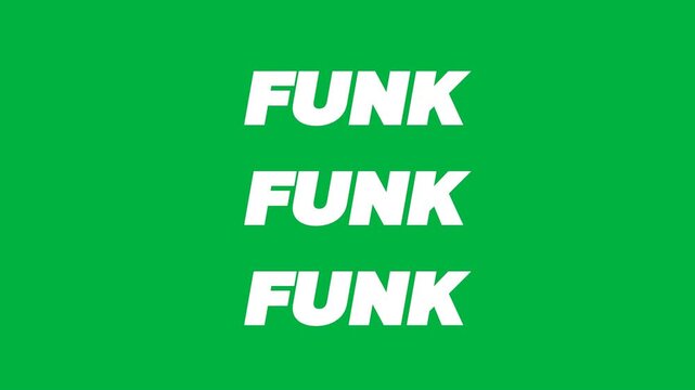 Animation of funk text in white letters in repetition on white background