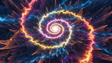 Colorful cosmic spiral nebula with vibrant energy explosion