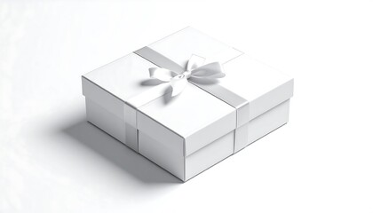 Elegant White Gift Box with Ribbon on White Background.
