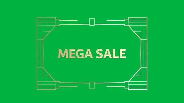 Animation of gold text mega sale, in decorative gold frame, on black background