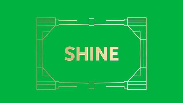 Animation of gold text shine, in decorative gold frame, on black background