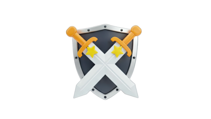 Shield and Swords Crossed Emblem on White Background