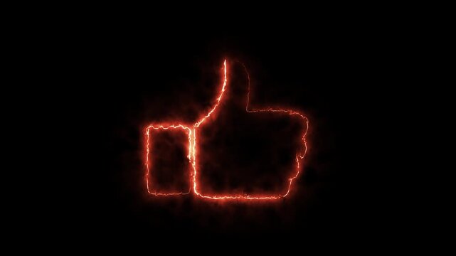 Fire Like animation on black background. Hand thumb up icon motion. Hand thump 4k video footage.