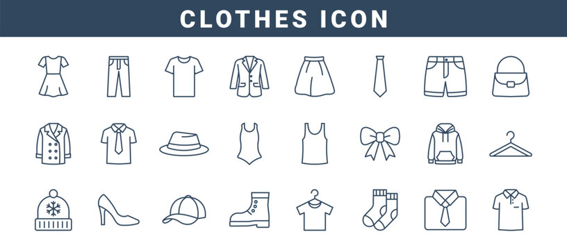 Fashion icon set,  apparel and accessories ,  clothing, shoes, accessories, hat icons, vector illustration . 