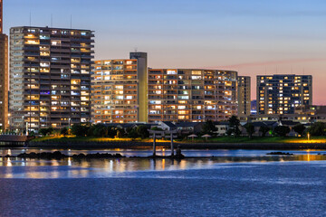 夜の香椎浜(香椎浜御島神社)　福岡県福岡市　Kashii Beach at night. Kashiihama Oshima Shrine. Fukuoka Pref, Fukuoka City.