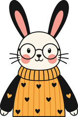Obraz premium Cute Bunny Wearing Sweater Cartoon Character Flat Vector Illustration for Children, Nursery, Winter, Mascot, and Cozy Animal Design