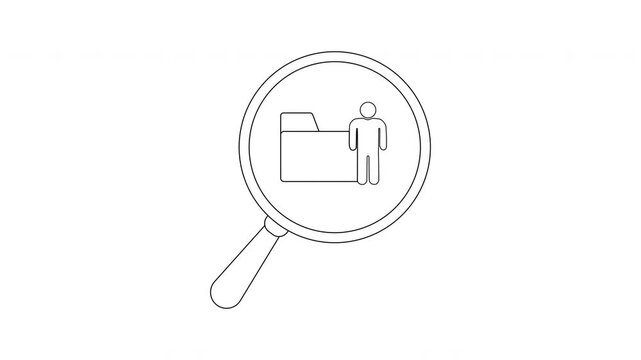 A magnifying glass shows a folder and person icon both simple line drawings