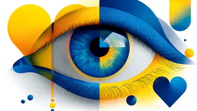 Abstract Blue Eye and Heart Shape Illustration. Artistic Emotion, Love Vision.