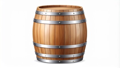 Obraz premium Wooden barrel sitting on a white background used for storage of liquids and food items in various settings