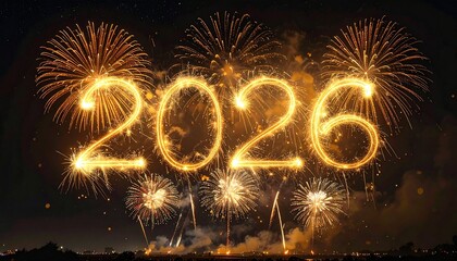 2026 New Year Fireworks Celebration with Golden Sparkler Numbers in Night Sky